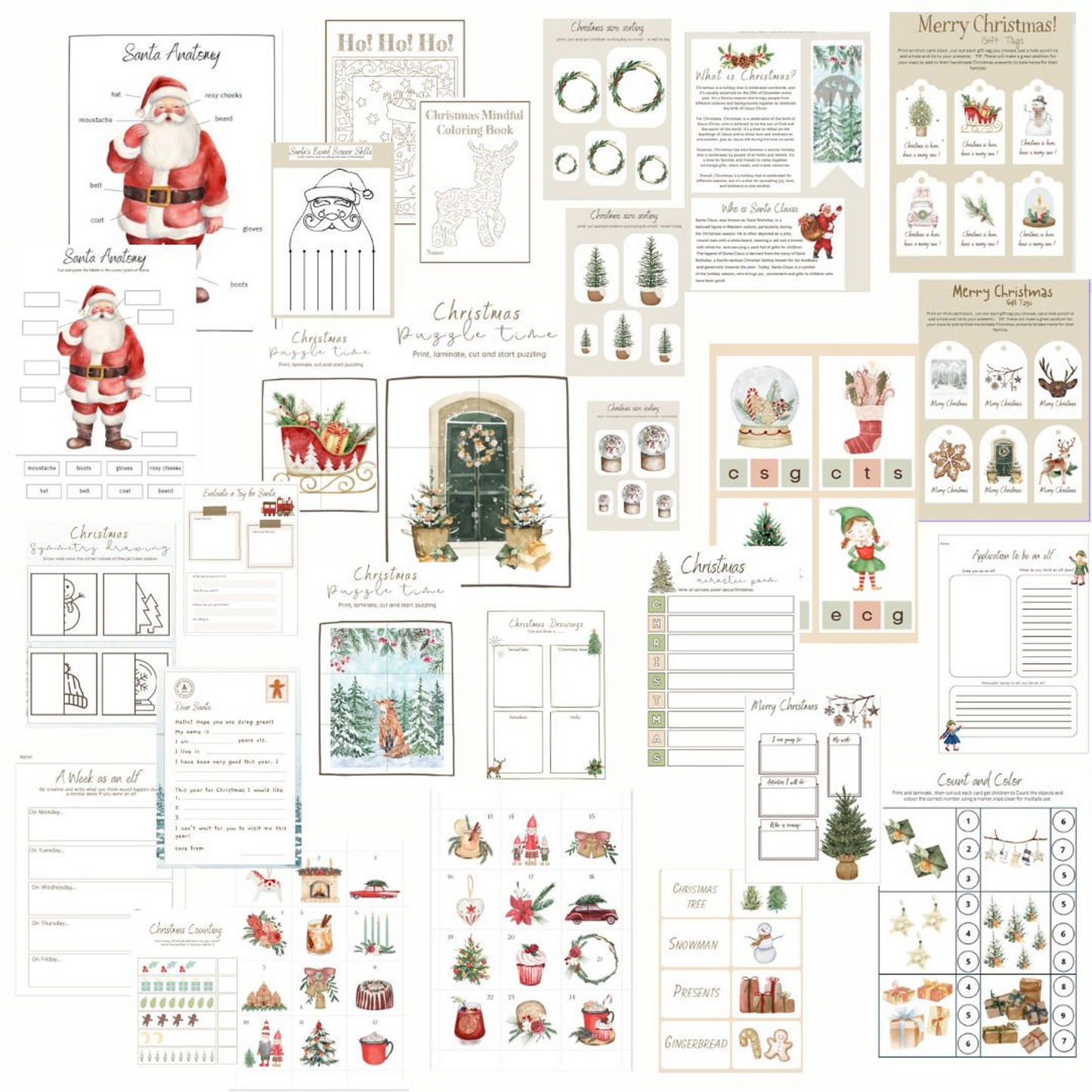 Screen‑Free Holiday Fun – Christmas Activity Bundle – Ages 3‑10 – 50+ Pages
